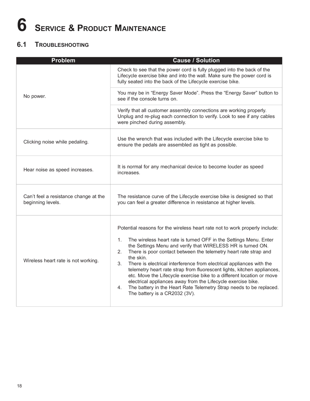 Life Fitness C2, C1 / C3 owner manual Service & Product Maintenance, Troubleshooting 