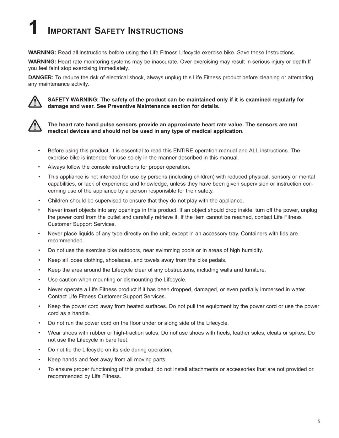 Life Fitness C1 / C3, C2 owner manual Important Safety Instructions 