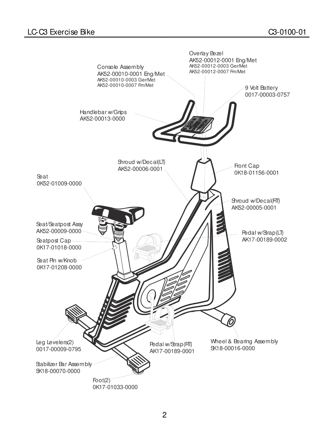 Life Fitness C3-0100-01 manual LC-C3 Exercise Bike 