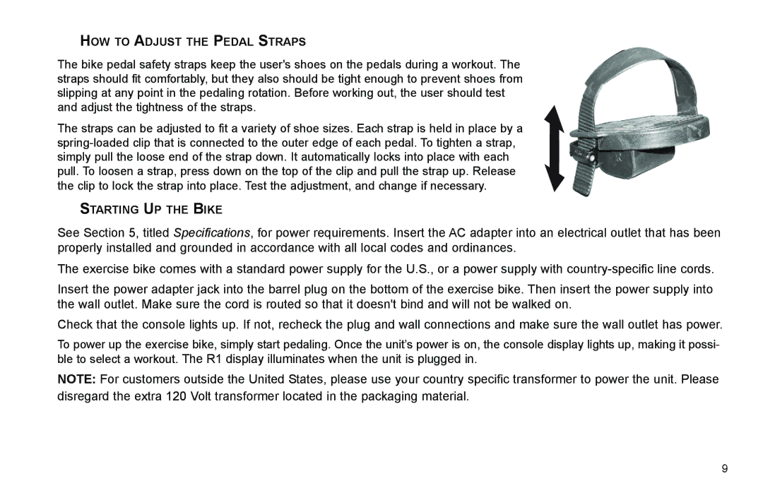 Life Fitness C3, C1 user manual HOW to Adjust the Pedal Straps 