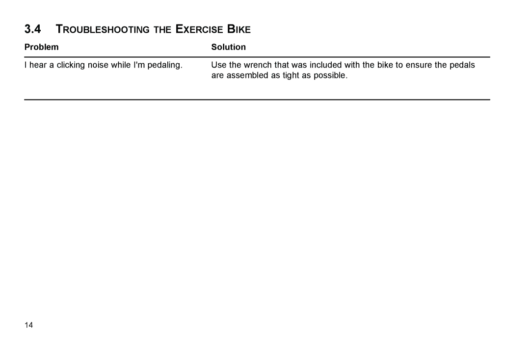 Life Fitness C1, C3 user manual Troubleshooting the Exercise Bike, Problem Solution 