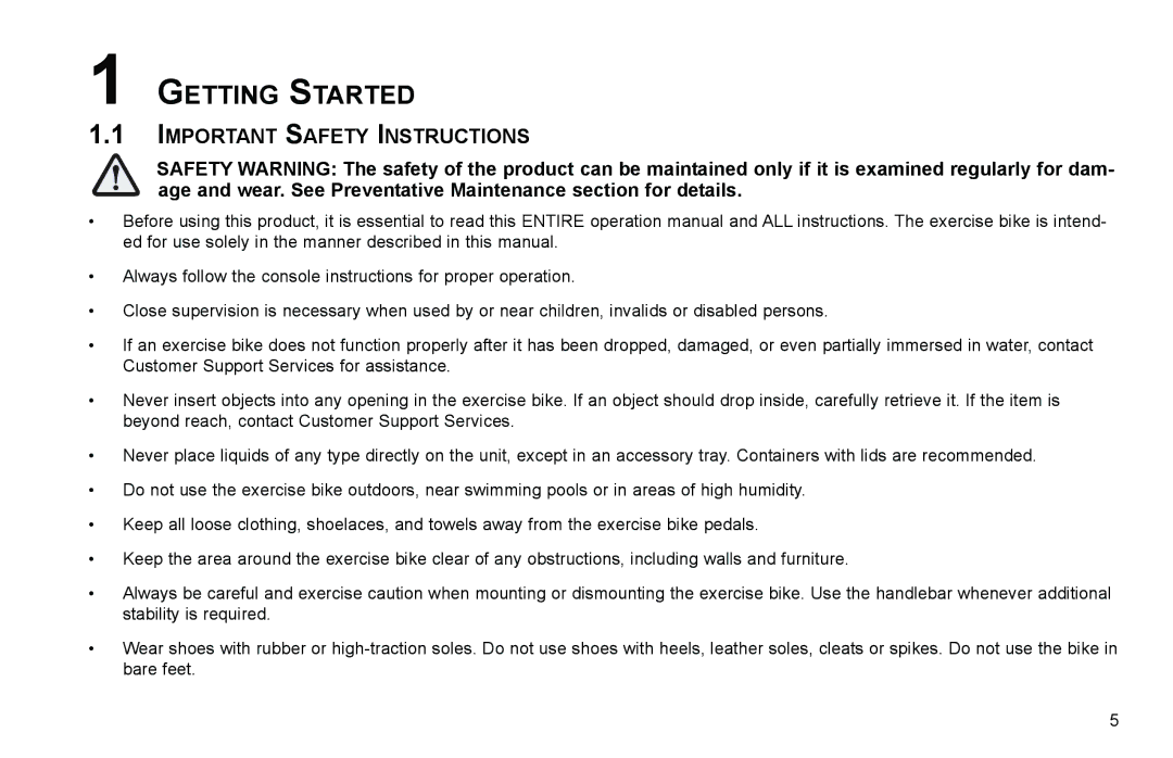 Life Fitness C3, C1 user manual Getting Started, Important Safety Instructions 