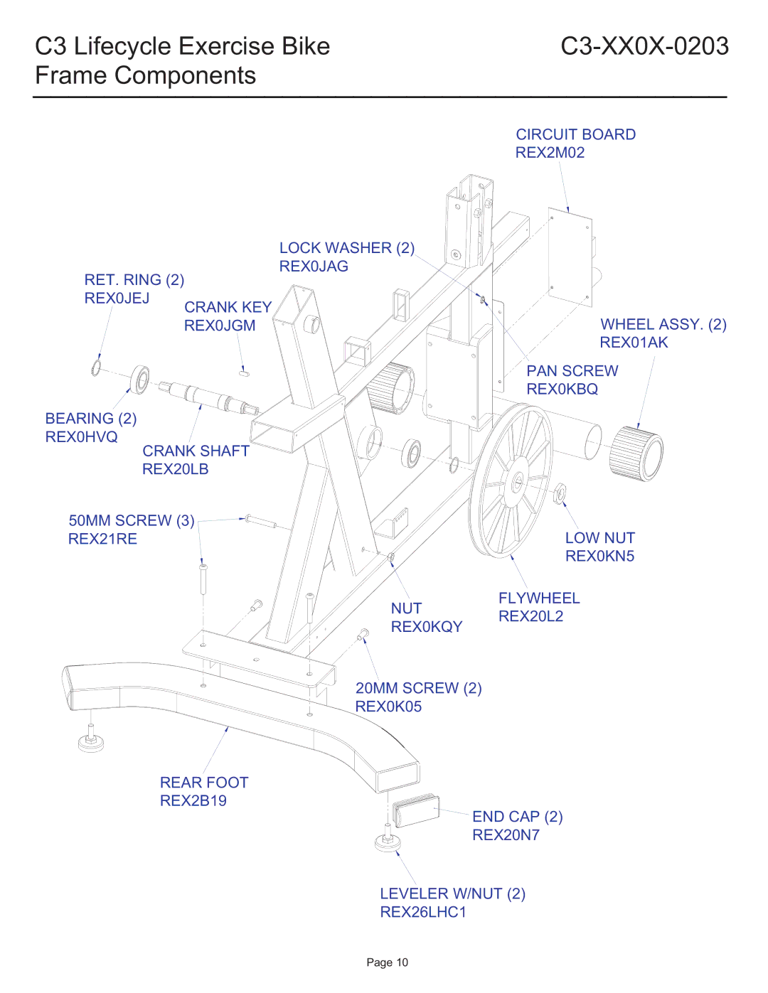 Life Fitness C3-XXOX-0203 manual C3 Lifecycle Exercise BikeC3-XX0X-0203 Frame Components 