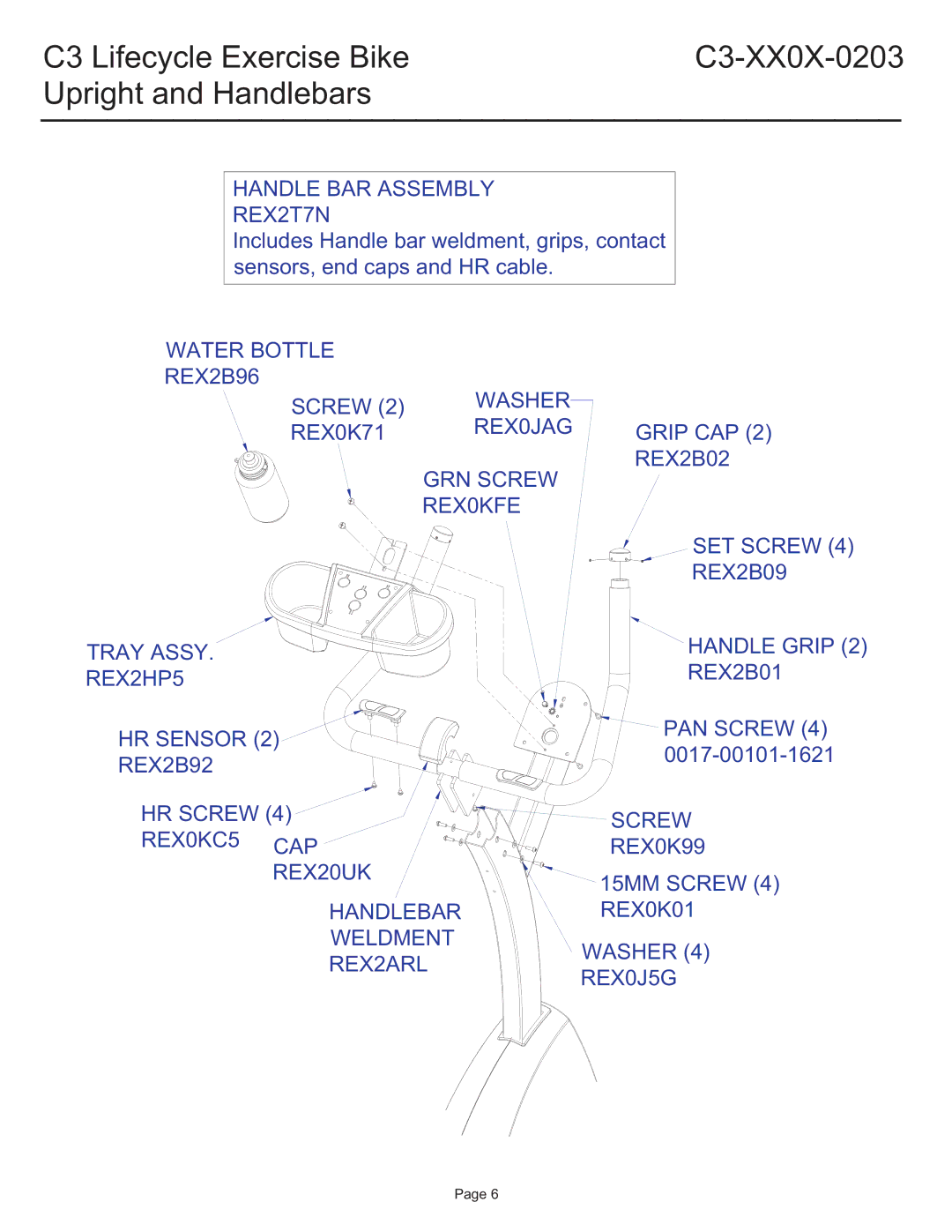 Life Fitness C3-XXOX-0203 manual Handle BAR Assembly REX2T7N 