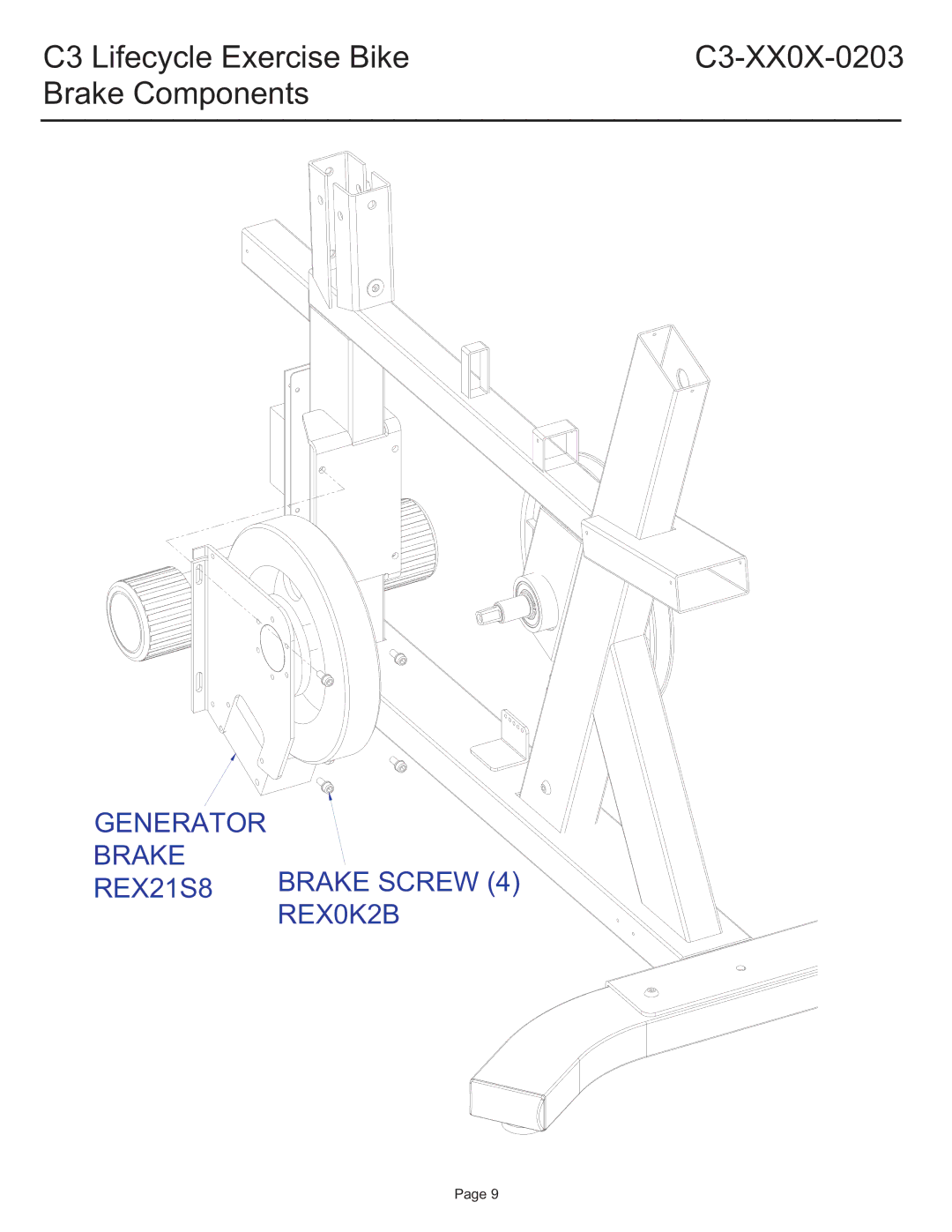 Life Fitness C3-XXOX-0203 manual C3 Lifecycle Exercise BikeC3-XX0X-0203 Brake Components 