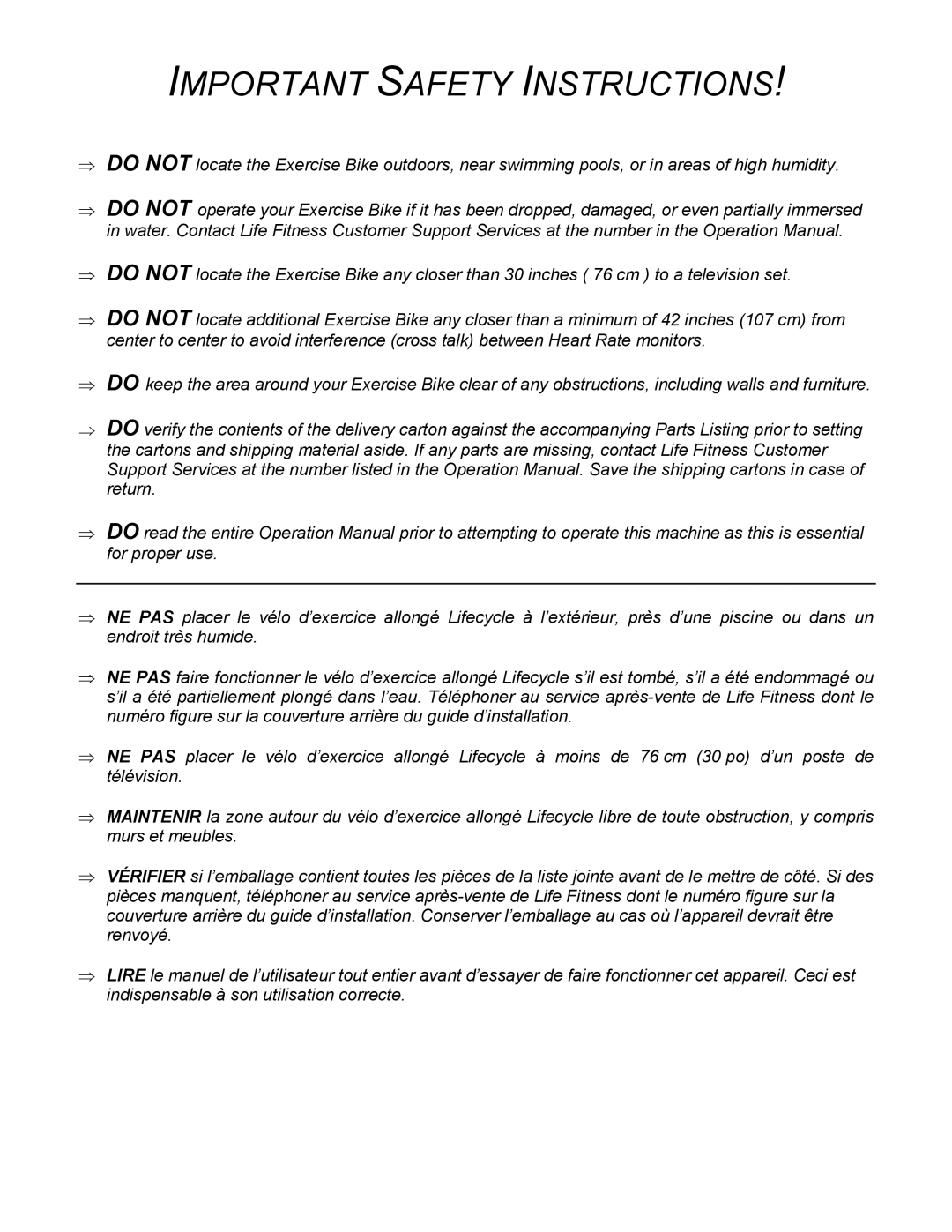 Life Fitness C7i, C9I manual Important Safety Instructions 