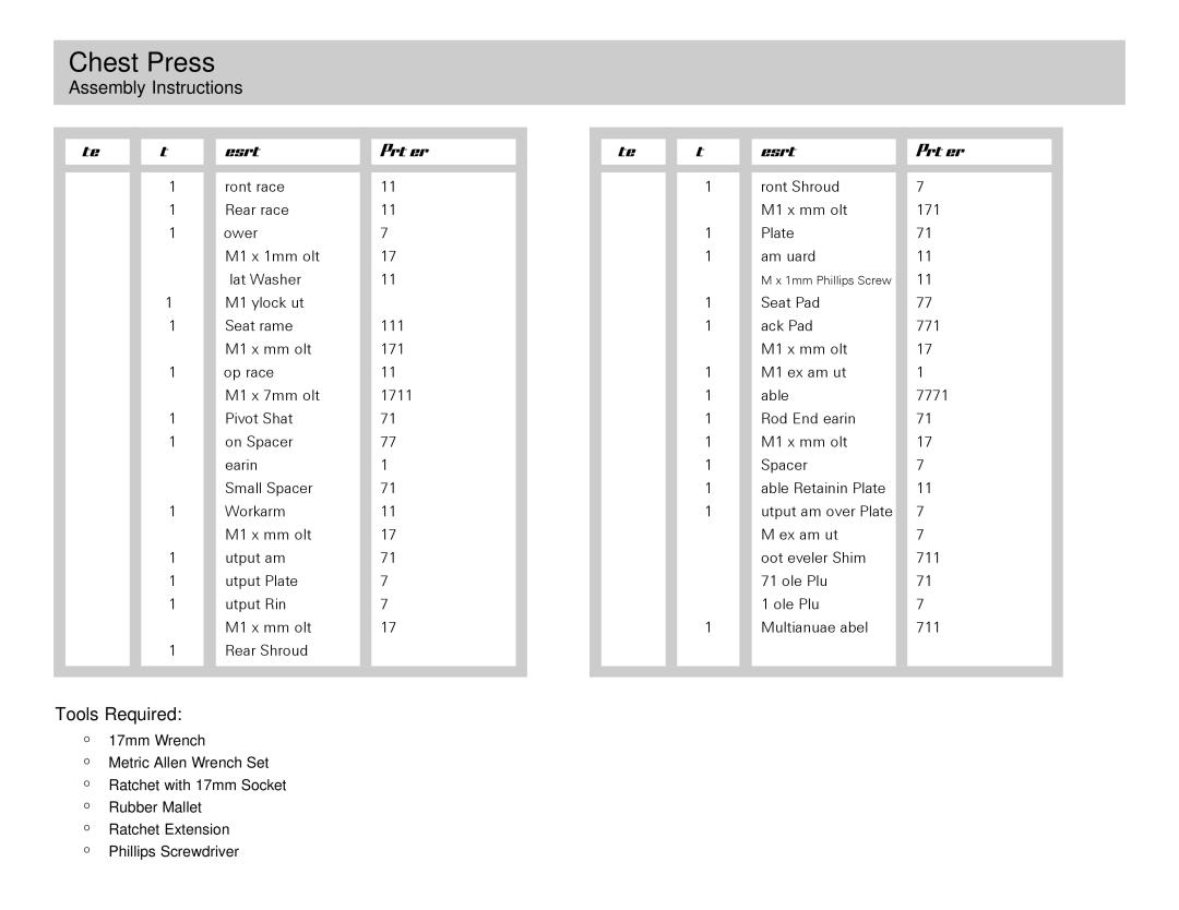 Life Fitness Chest Press manual 