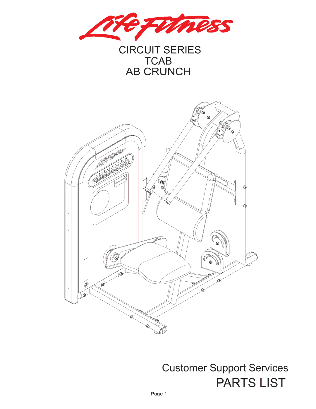 Life Fitness manual Parts List, Circuit Series Tcab AB Crunch 