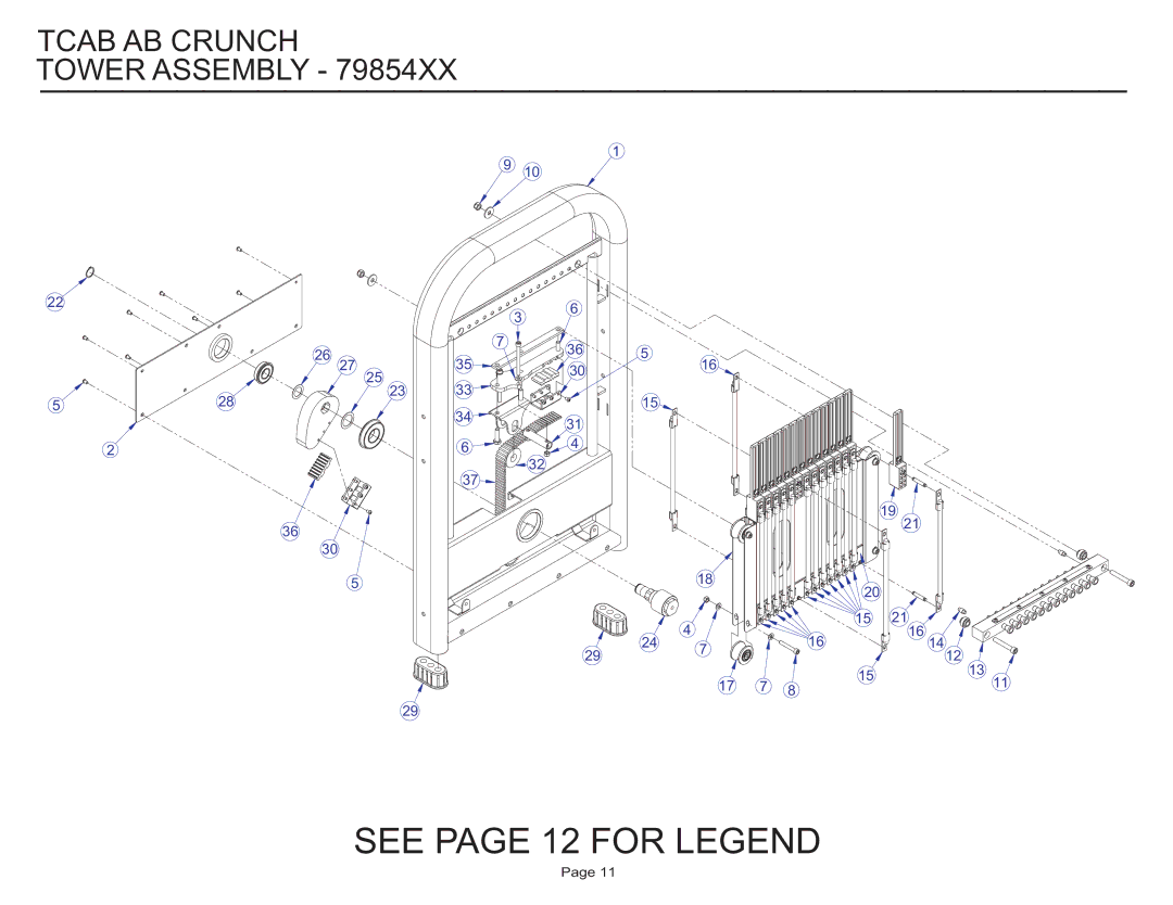 Life Fitness Circuit Series manual See page 12 for Legend, Tcab AB Crunch Tower Assembly 