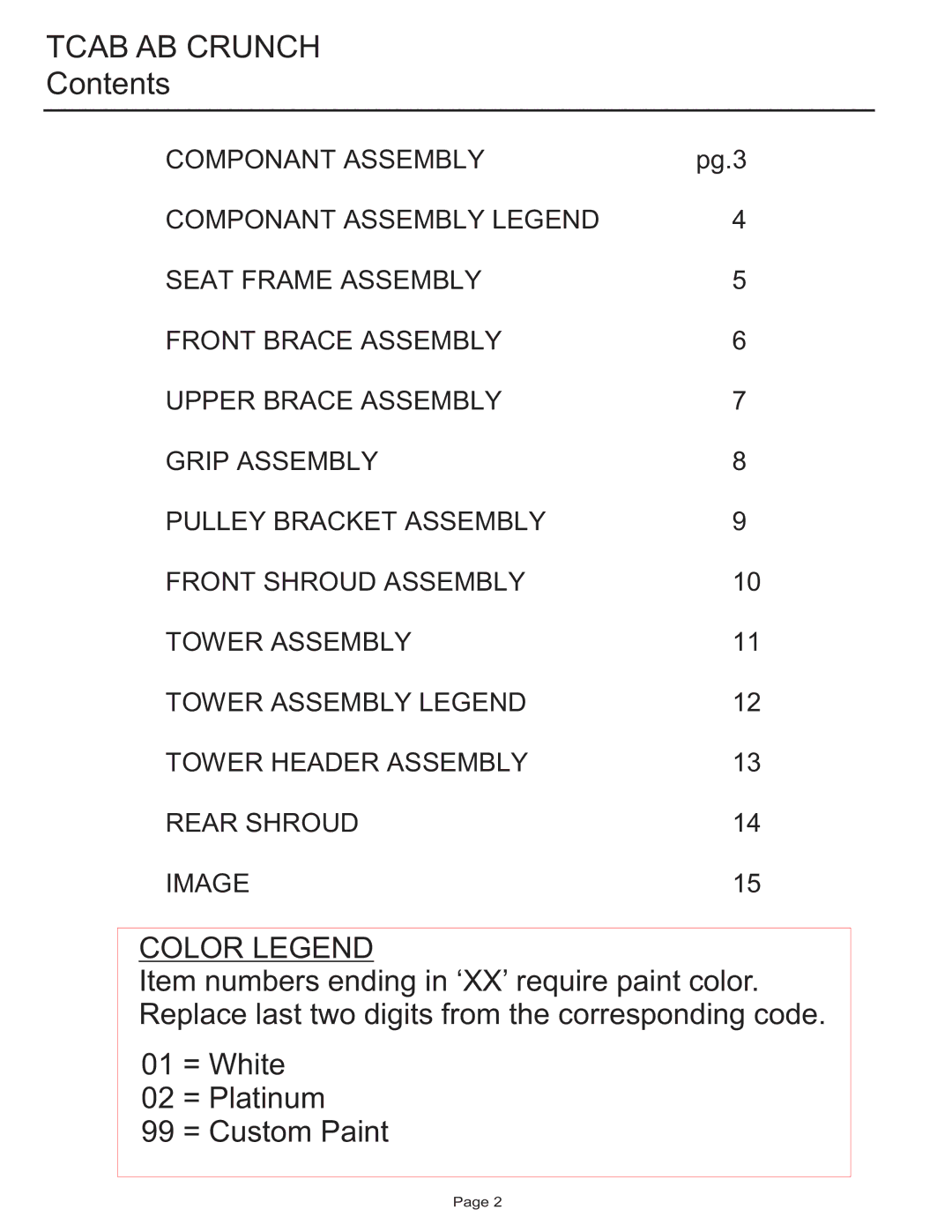 Life Fitness Circuit Series manual Tcab AB Crunch, Contents 