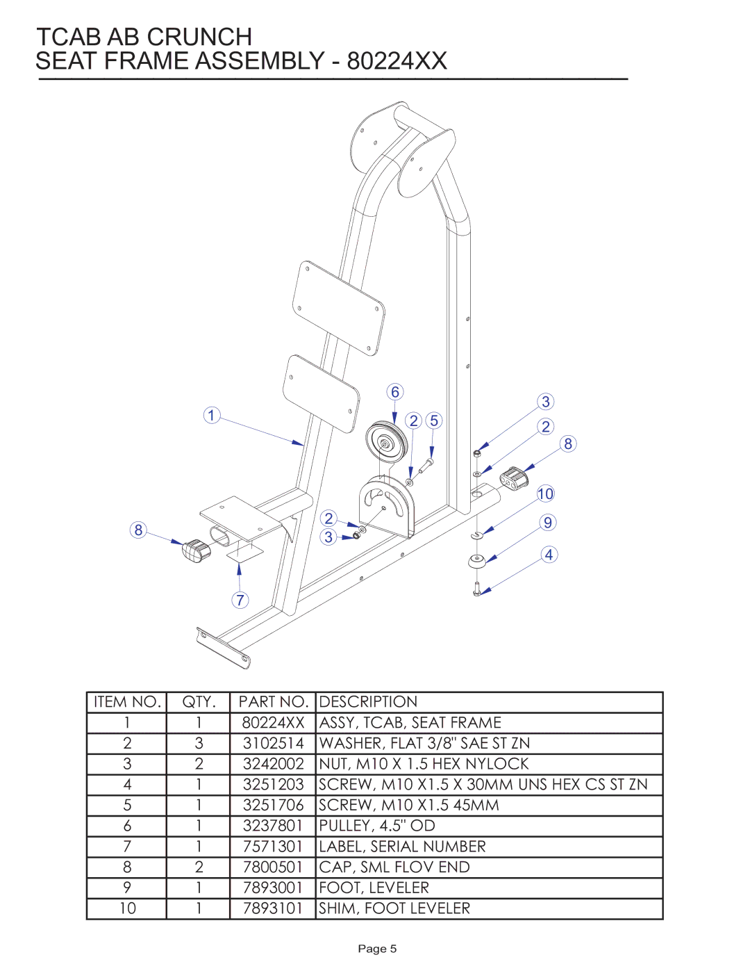 Life Fitness Circuit Series manual Tcab AB Crunch Seat Frame Assembly 