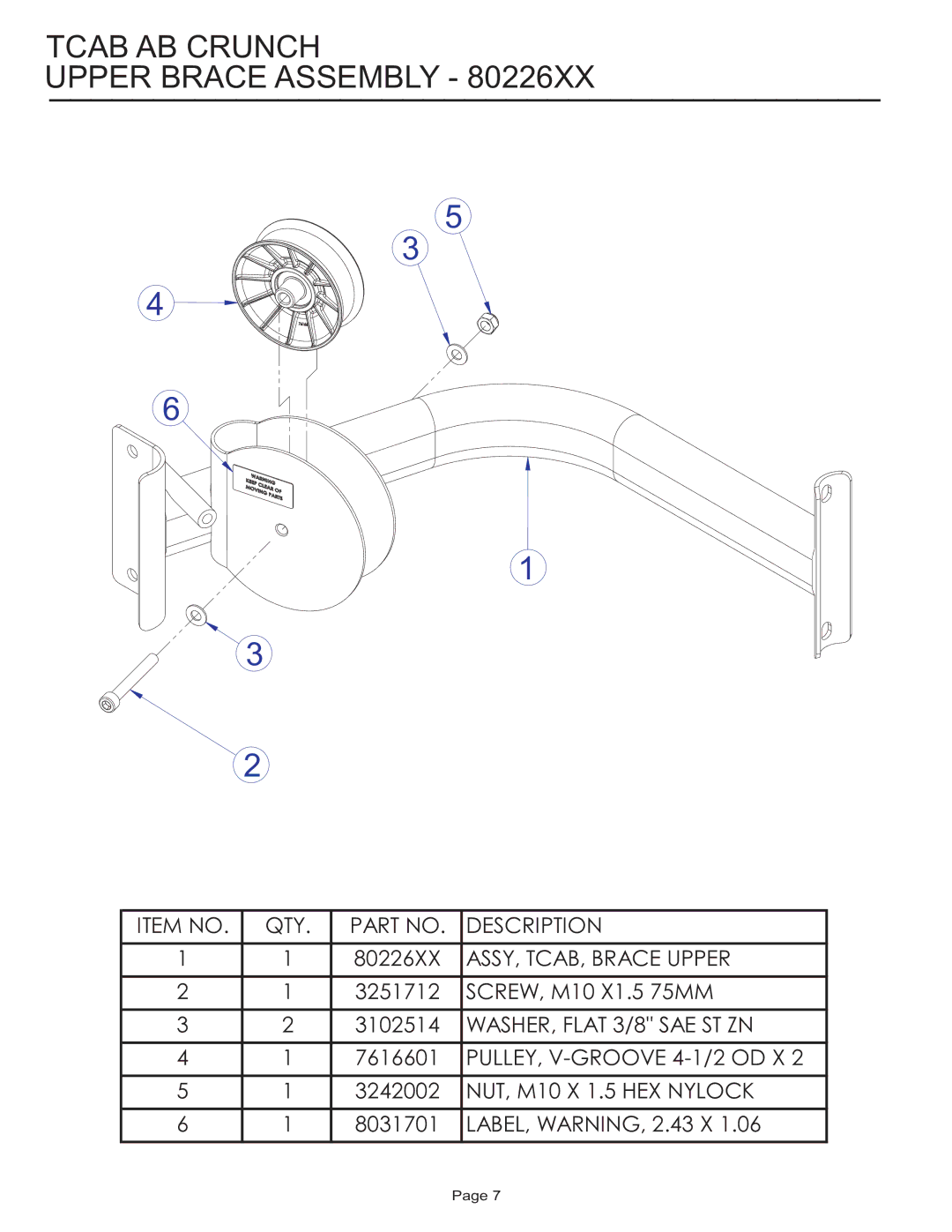 Life Fitness Circuit Series manual Tcab AB Crunch Upper Brace Assembly 