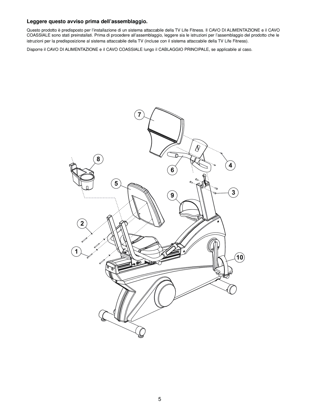 Life Fitness Classic Series manual Leggere questo avviso prima dell’assemblaggio 