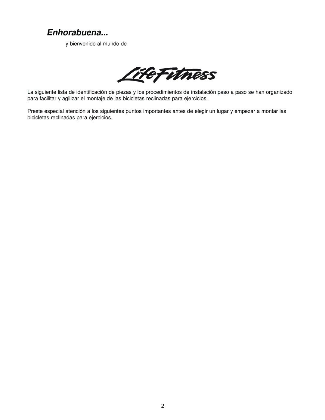 Life Fitness Classic Series manual Enhorabuena 