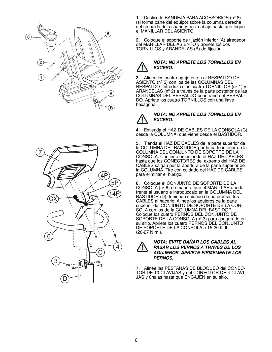 Life Fitness Classic Series manual Nota no Apriete LOS Tornillos EN Exceso 