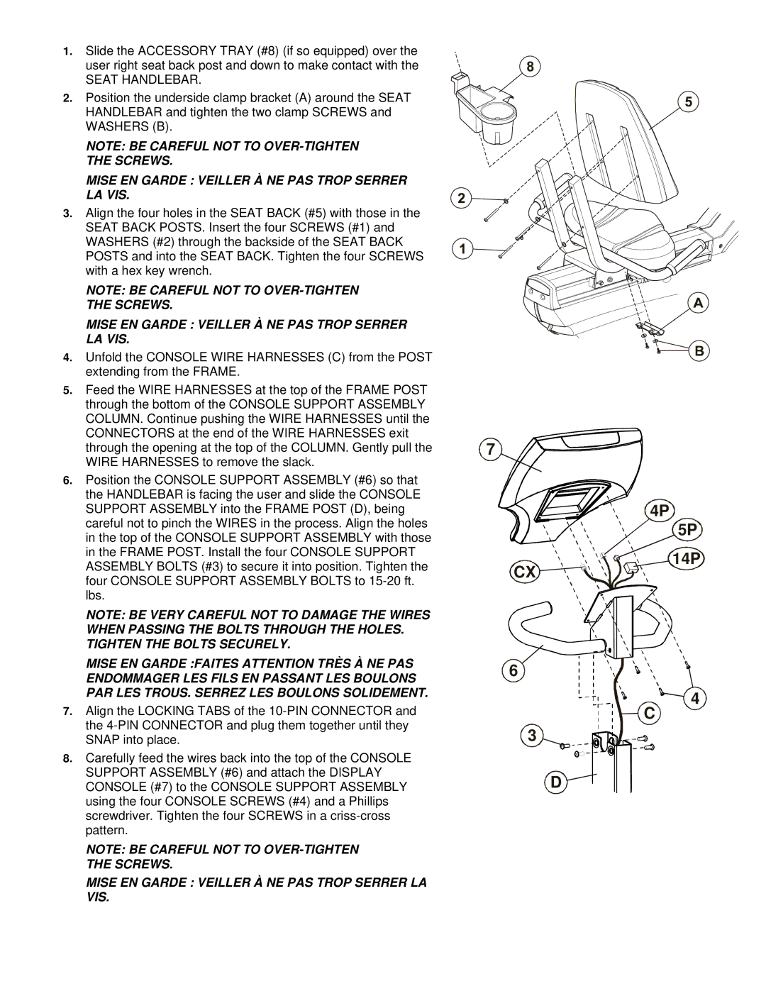 Life Fitness Classic Series manual Screws Mise EN Garde Veiller À NE PAS Trop Serrer LA VIS, Vis 