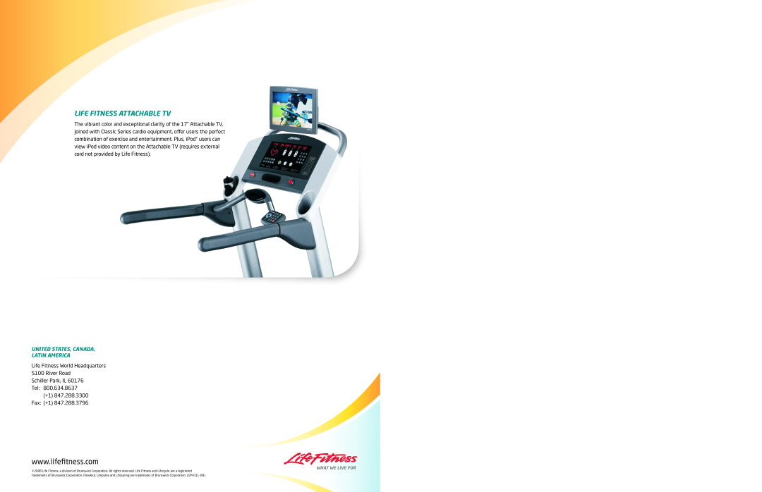 Life Fitness Classic Serries manual Life fitness Attachable TV, United States, Canada Latin America 