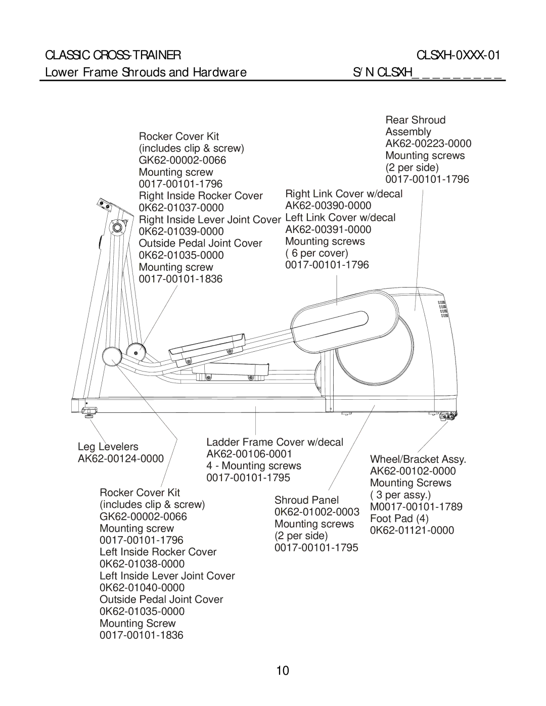 Life Fitness Classic manual Lower Frame Shrouds and Hardware 