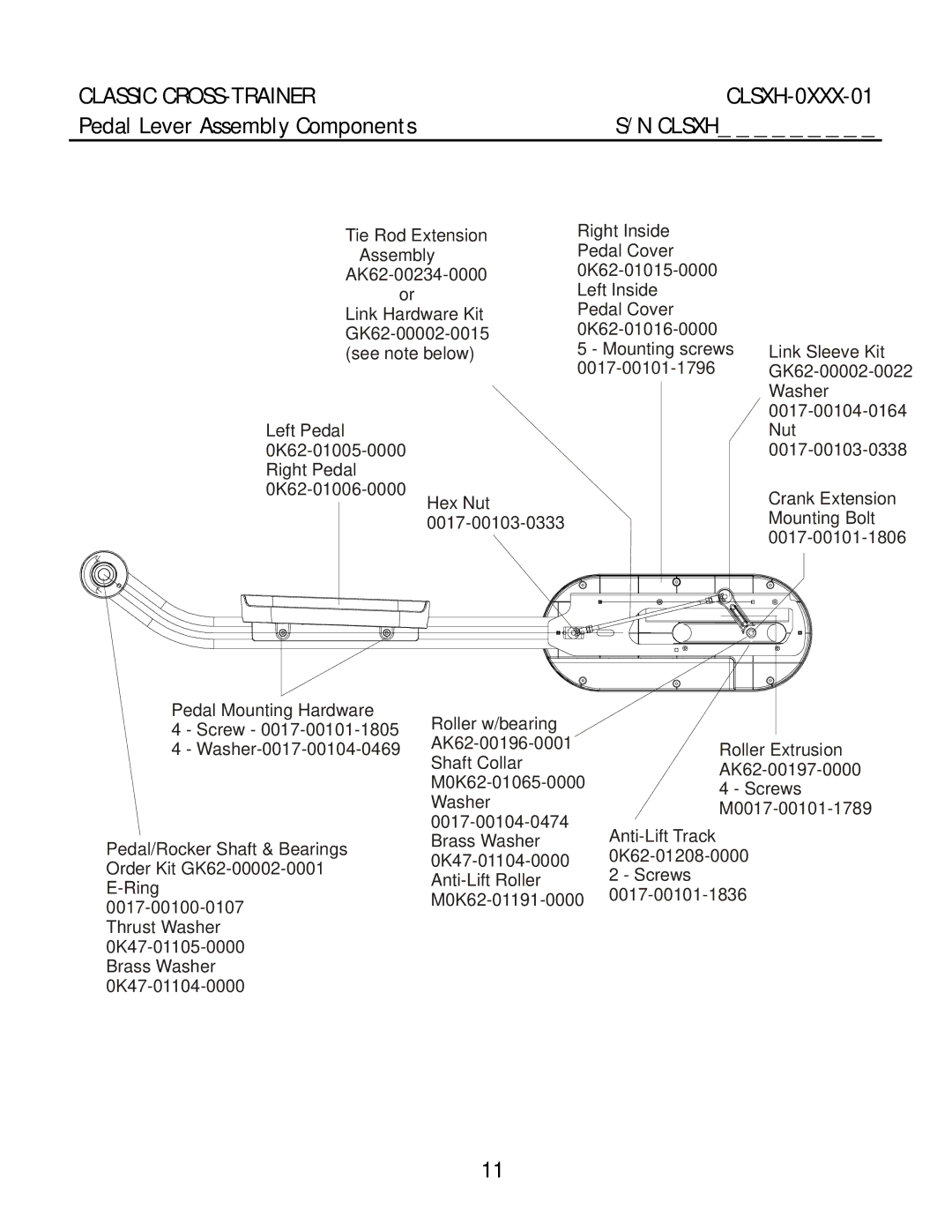 Life Fitness Classic manual Pedal Lever Assembly Components 