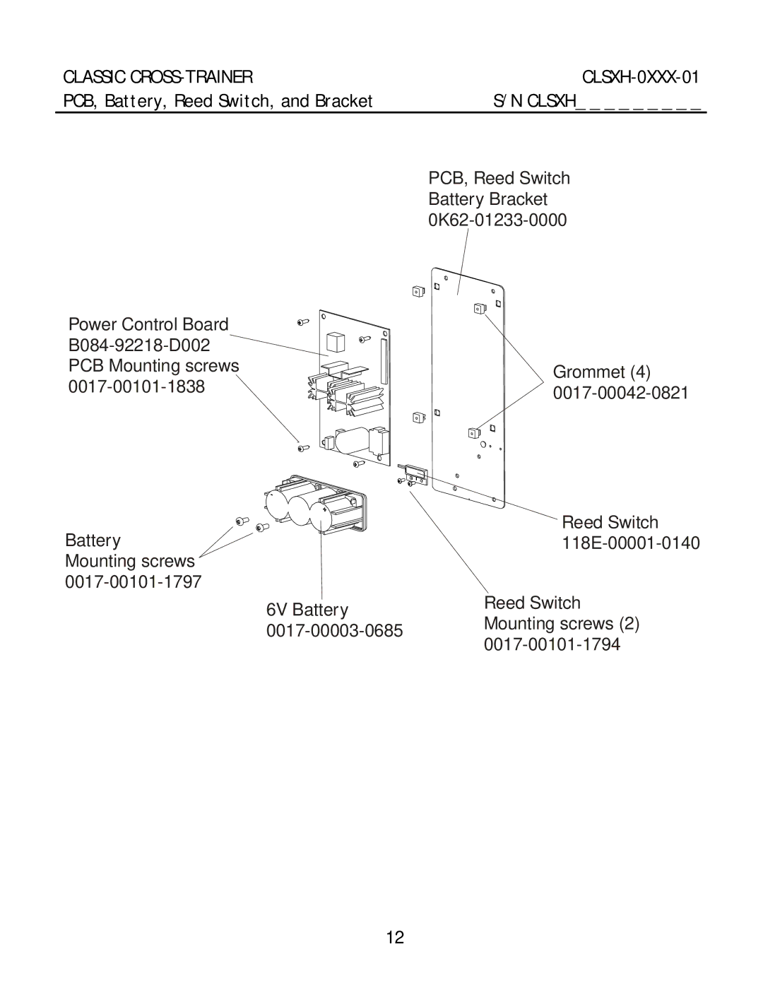 Life Fitness Classic manual PCB, Battery, Reed Switch, and Bracket 