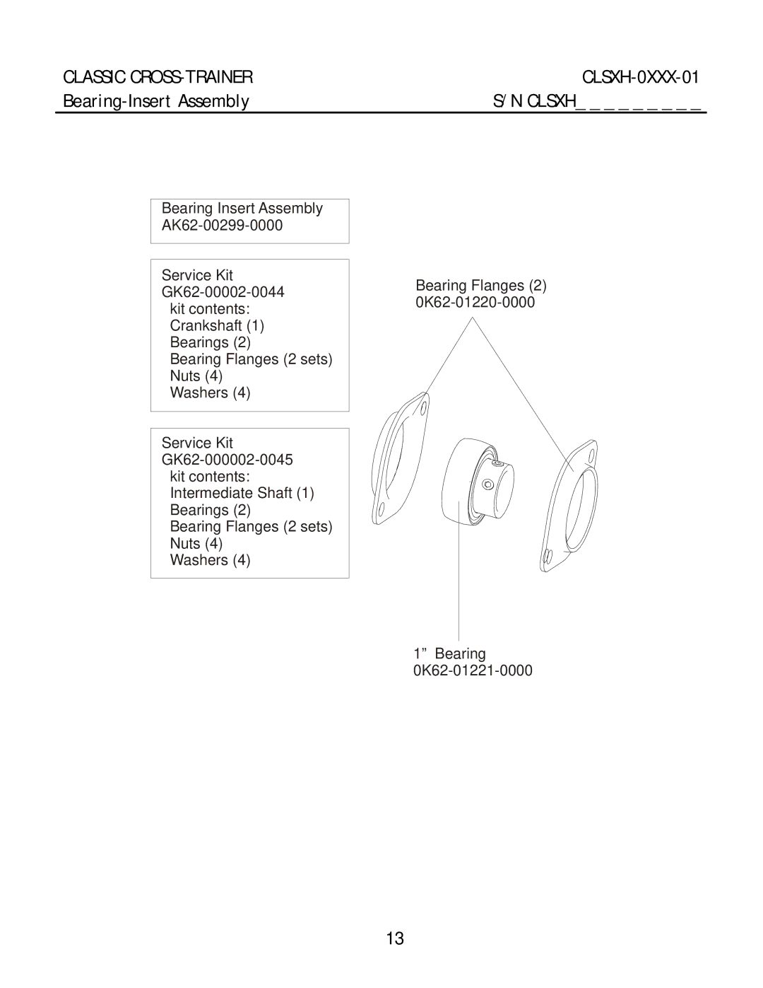 Life Fitness Classic manual Bearing-Insert Assembly 