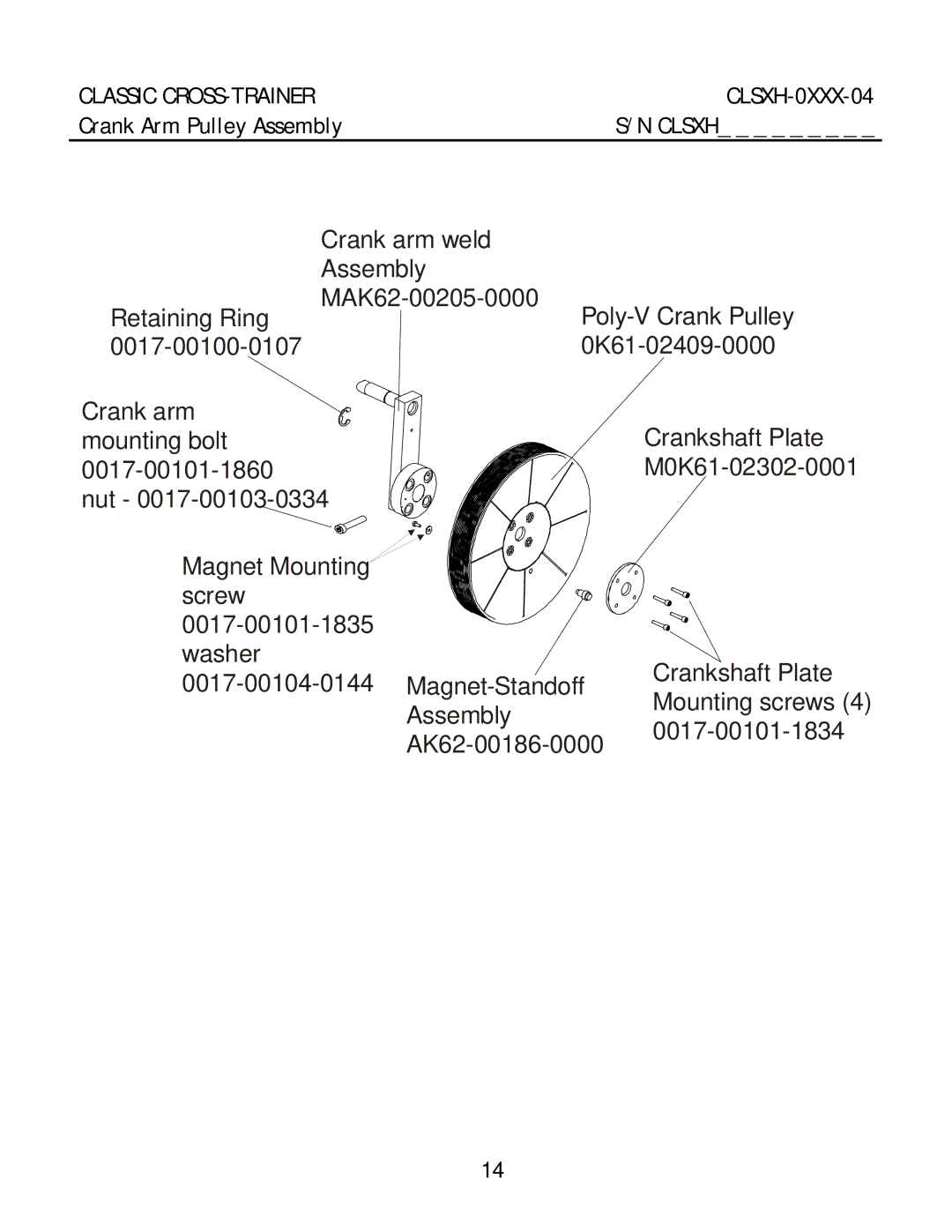 Life Fitness Classic manual Assembly AK62-00186-0000, Crank Arm Pulley Assembly 