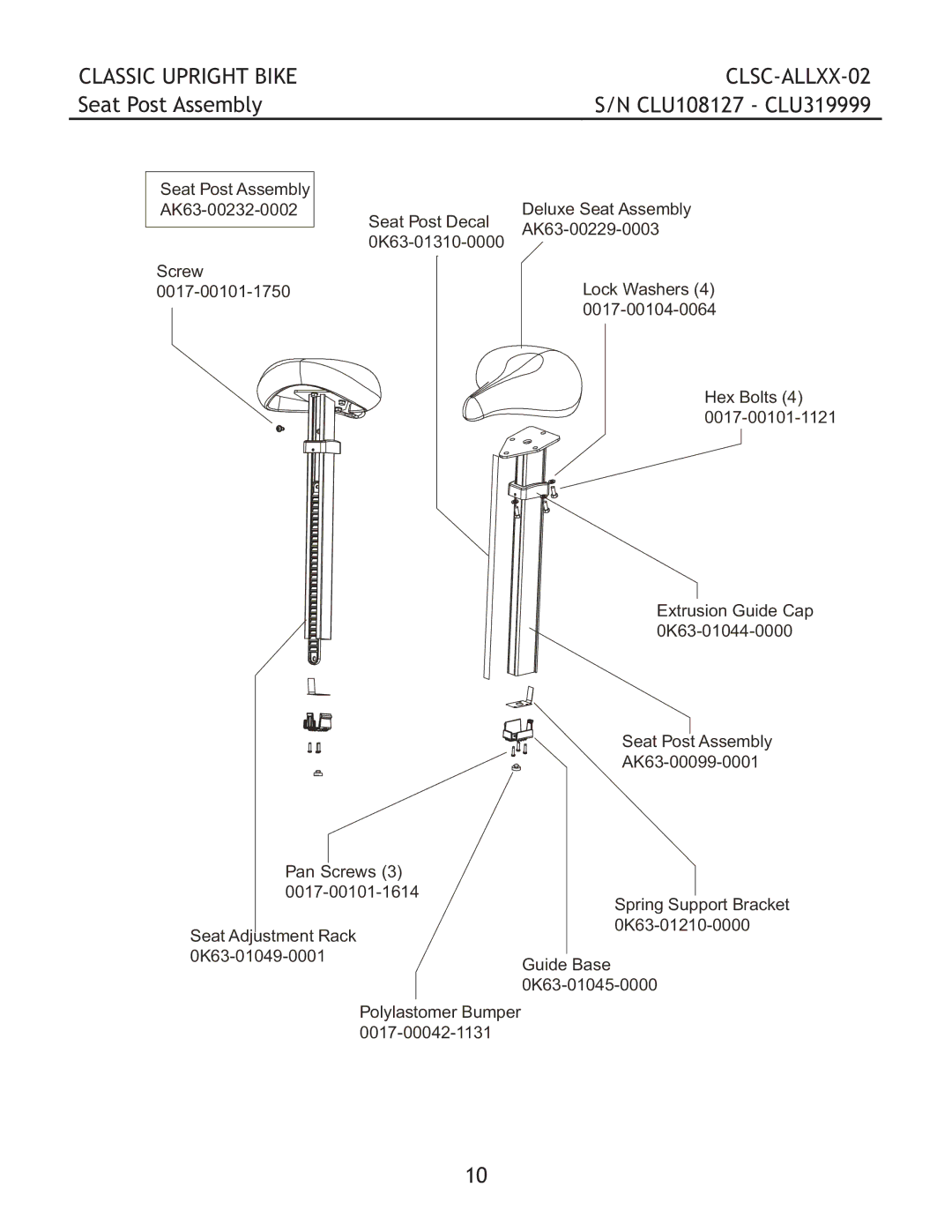 Life Fitness CLSC-ALLXX-02 manual Seat Post Assembly 