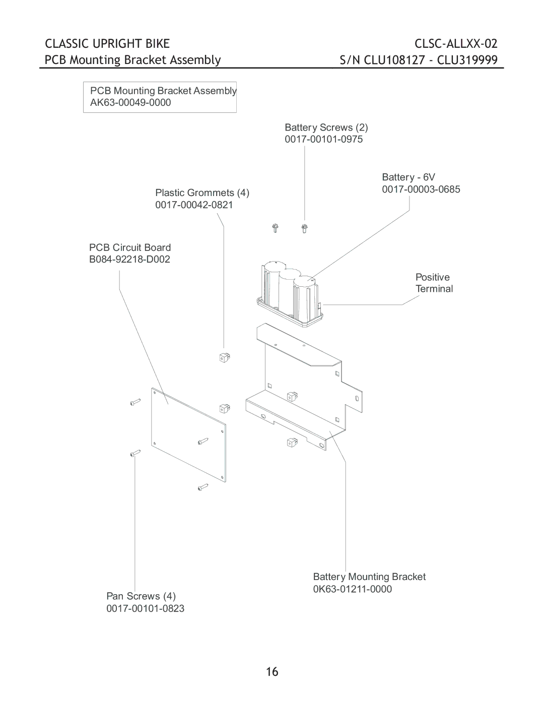 Life Fitness CLSC-ALLXX-02 manual Classic Upright Bike, PCB Mounting Bracket Assembly 