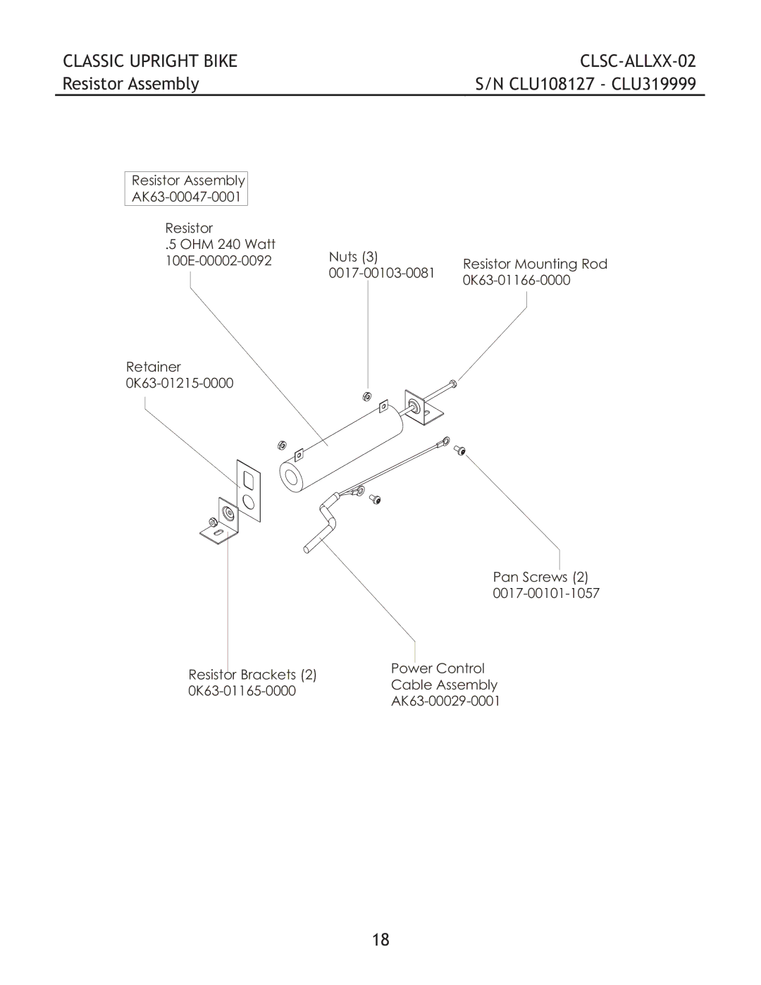 Life Fitness CLSC-ALLXX-02 manual Resistor Assembly 