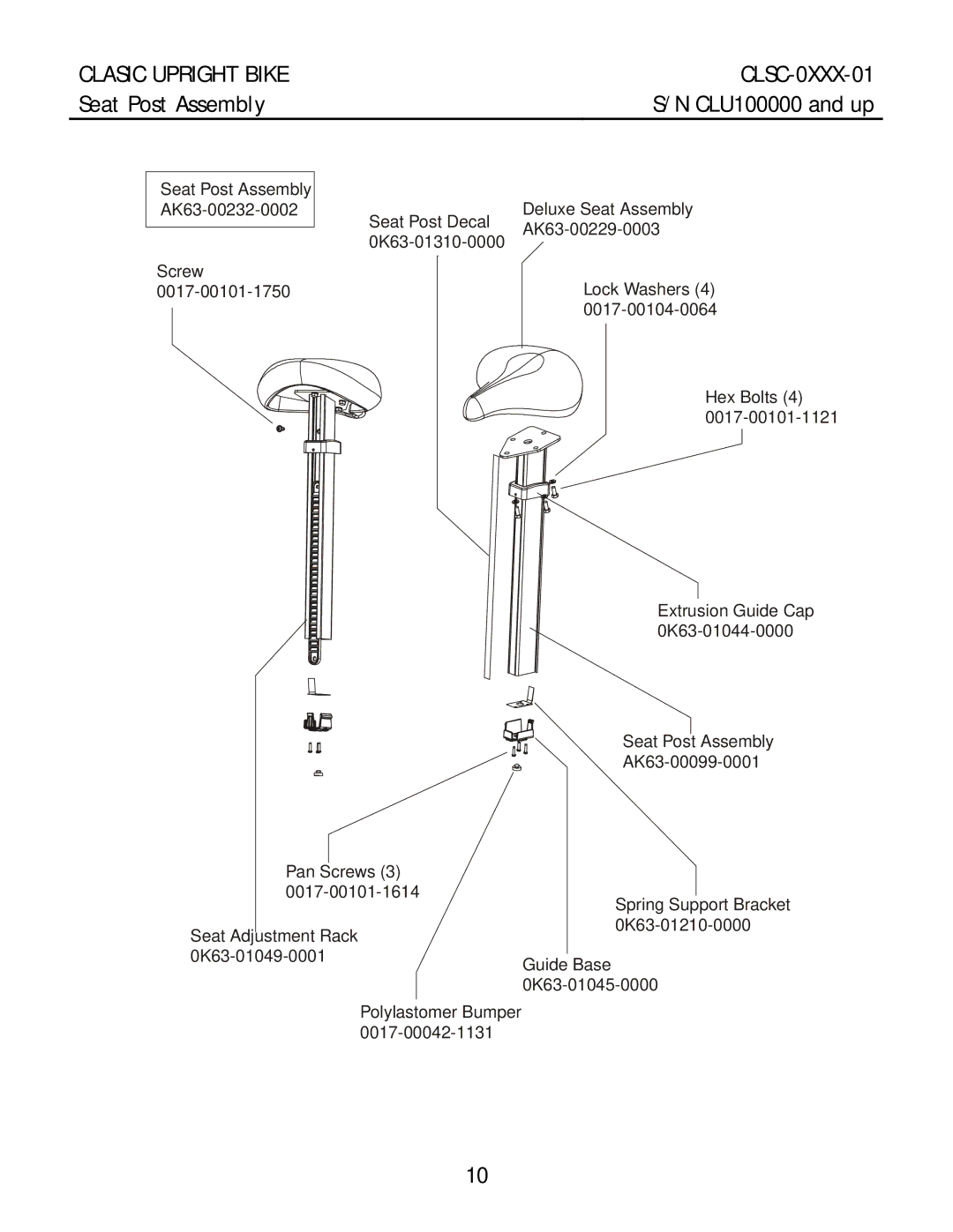 Life Fitness CLSC-XXXX-01 manual Seat Post Assembly 