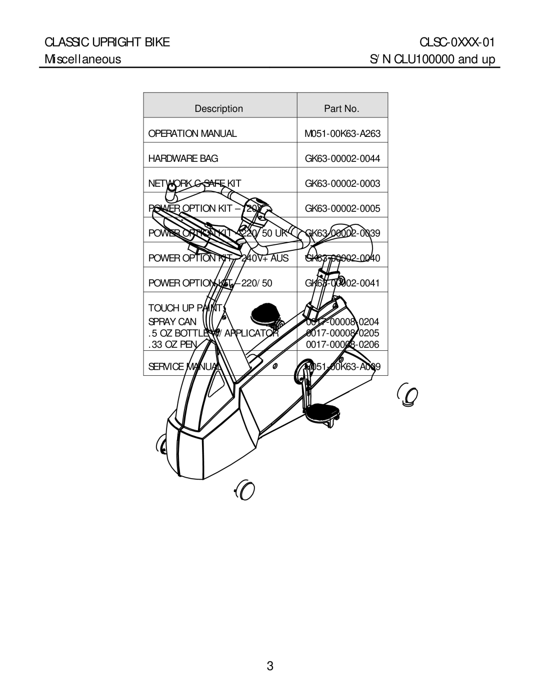 Life Fitness CLSC-XXXX-01 manual Miscellaneous, Description 