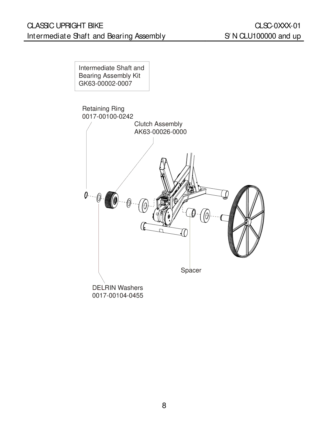 Life Fitness CLSC-XXXX-01 manual Intermediate Shaft and Bearing Assembly CLU100000 and up 