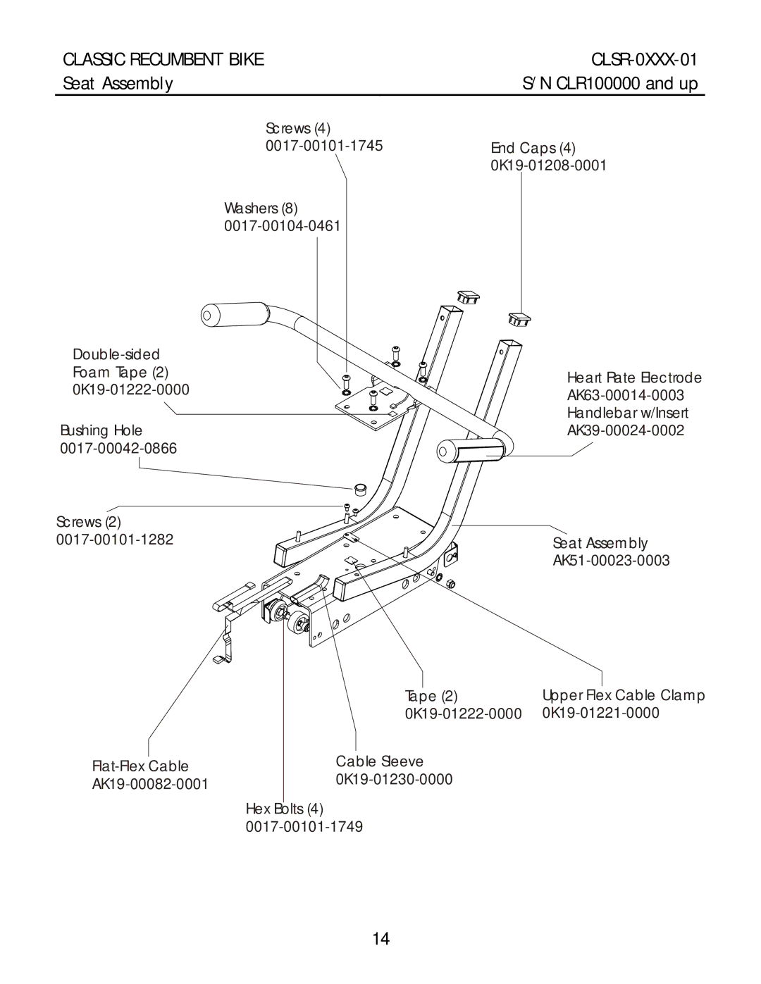 Life Fitness CLSR-0XXX-01 manual Seat Assembly 