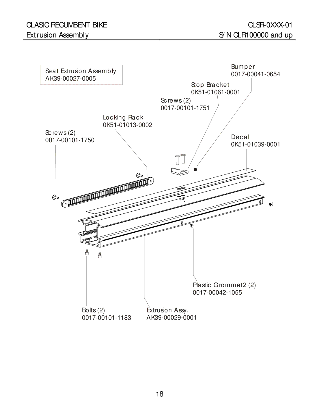 Life Fitness CLSR-0XXX-01 manual Extrusion Assembly 