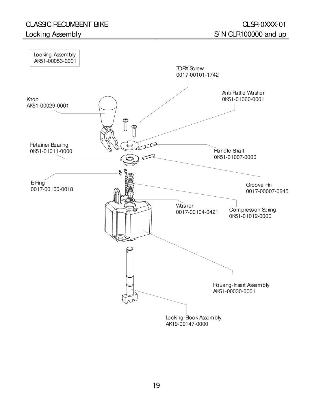 Life Fitness CLSR-0XXX-01 manual Locking Assembly 