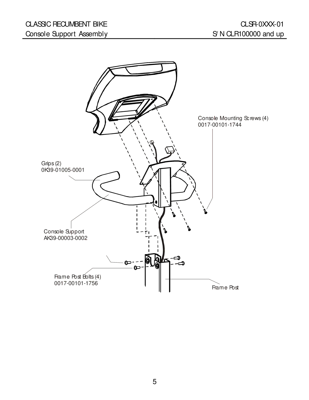 Life Fitness CLSR-0XXX-01 manual Console Support Assembly CLR100000 and up 