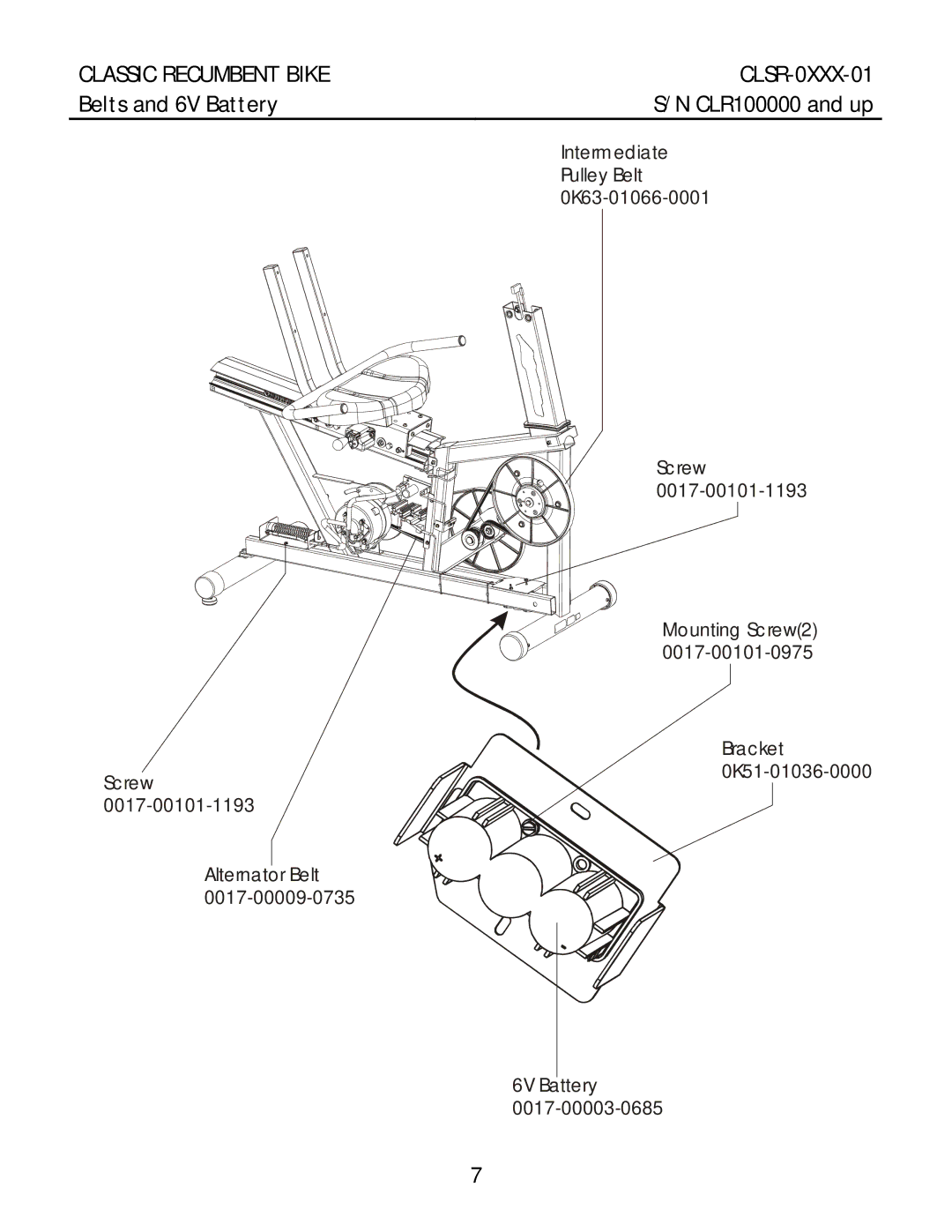 Life Fitness CLSR-0XXX-01 manual Belts and 6V Battery 