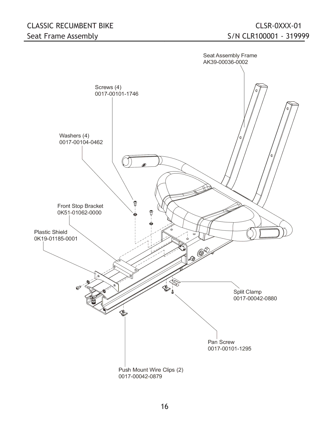 Life Fitness CLSR-0XXX-01 manual Seat Frame Assembly 