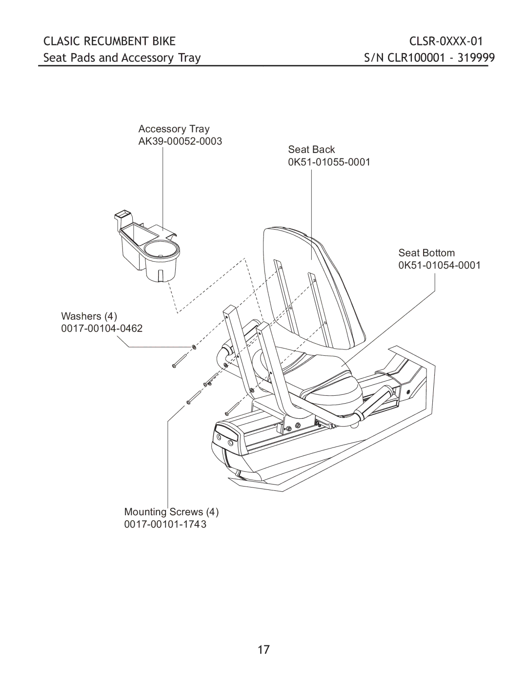 Life Fitness manual Clasic Recumbent Bike CLSR-0XXX-01, Seat Pads and Accessory Tray 