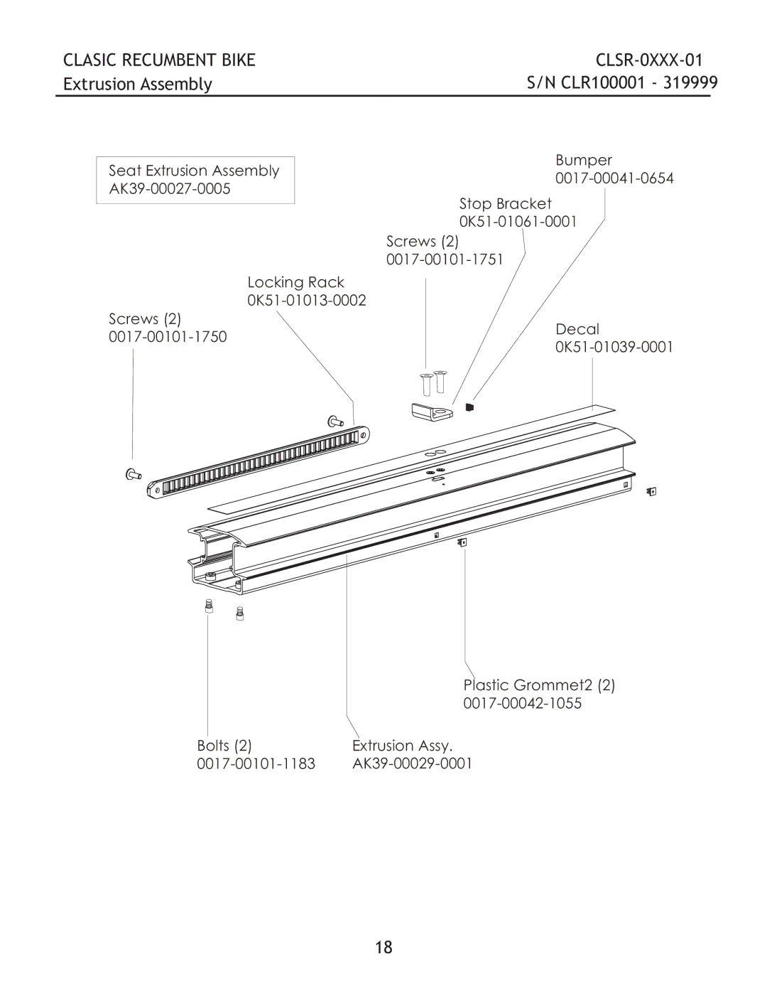 Life Fitness CLSR-0XXX-01 manual Extrusion Assembly 