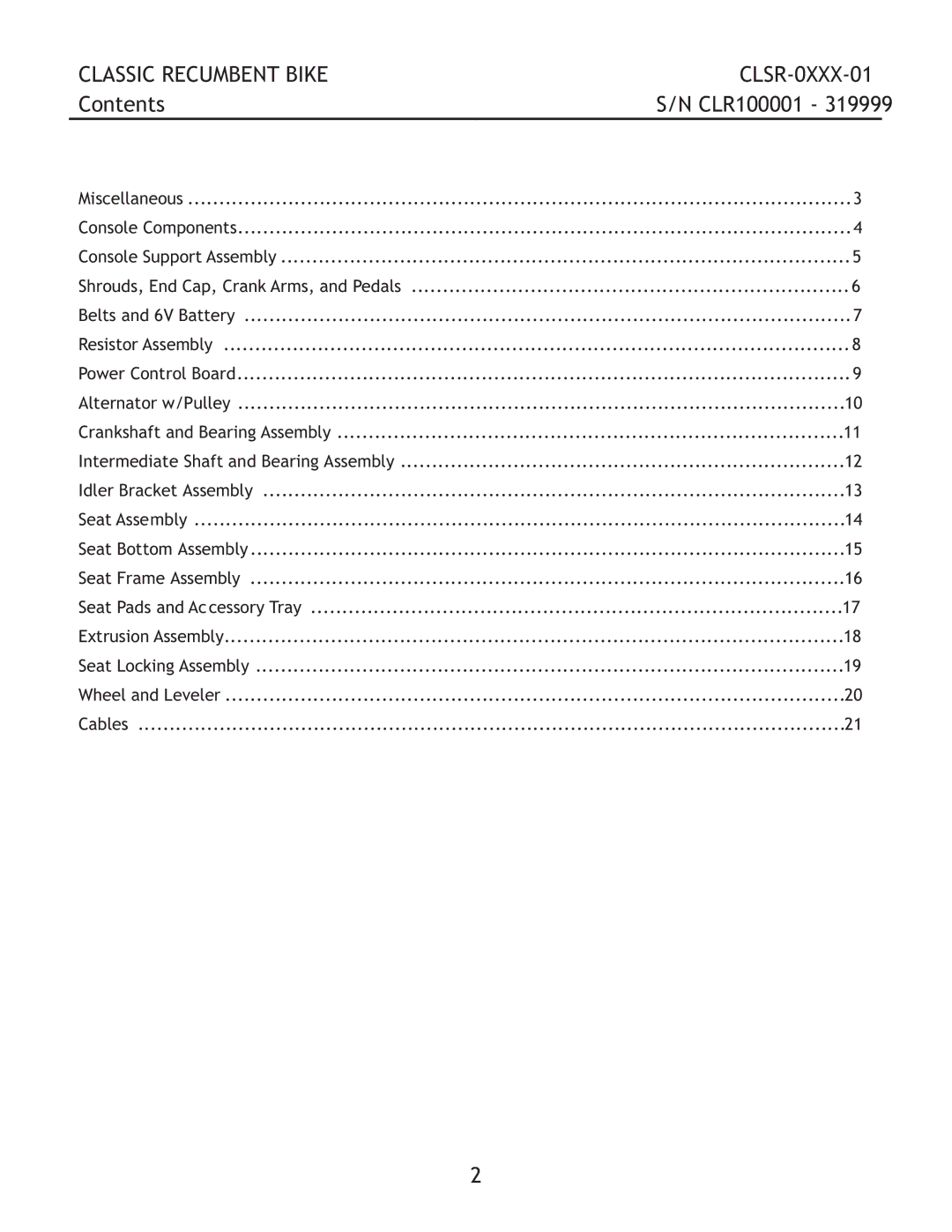 Life Fitness manual Classic Recumbent Bike CLSR-0XXX-01, Contents 