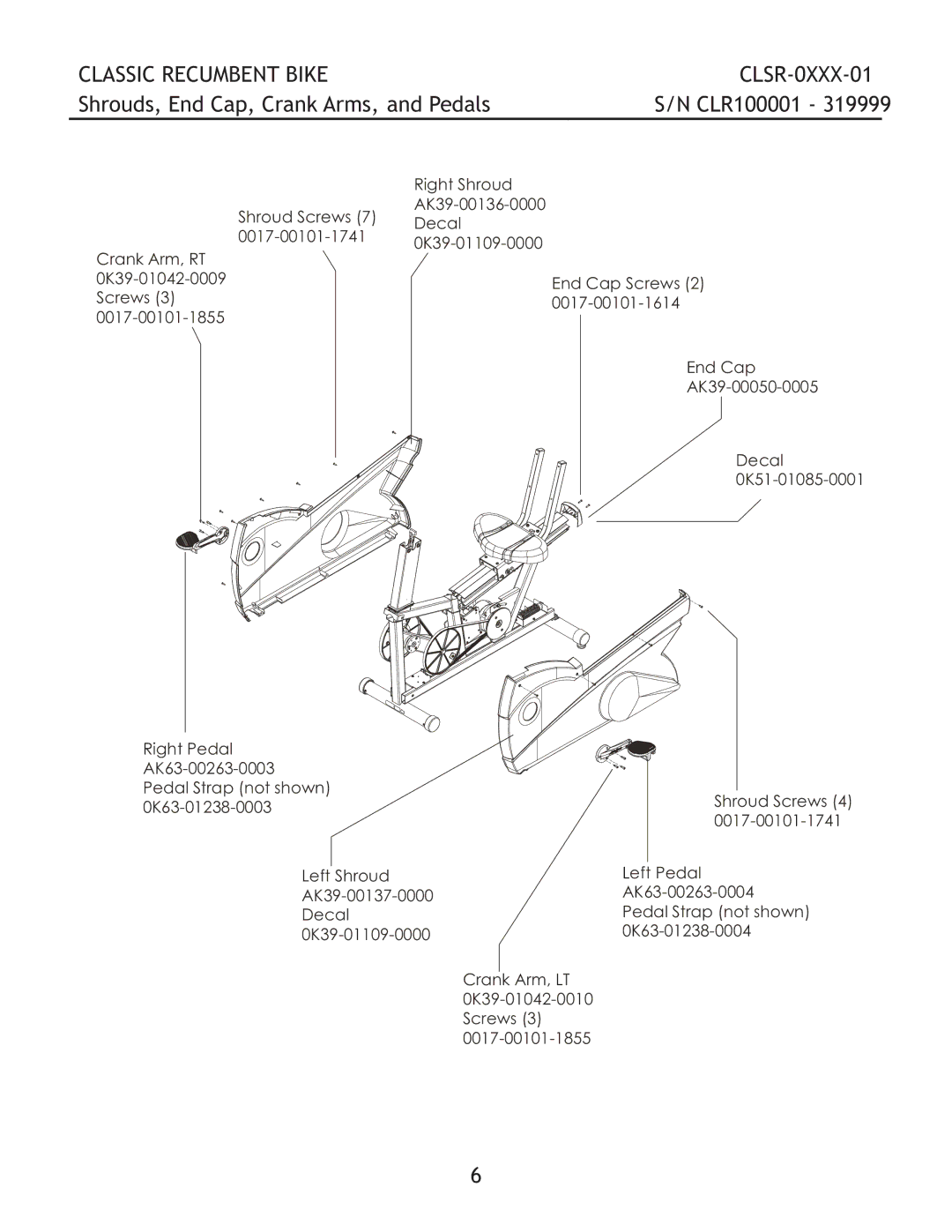 Life Fitness CLSR-0XXX-01 manual Shrouds, End Cap, Crank Arms, and Pedals 