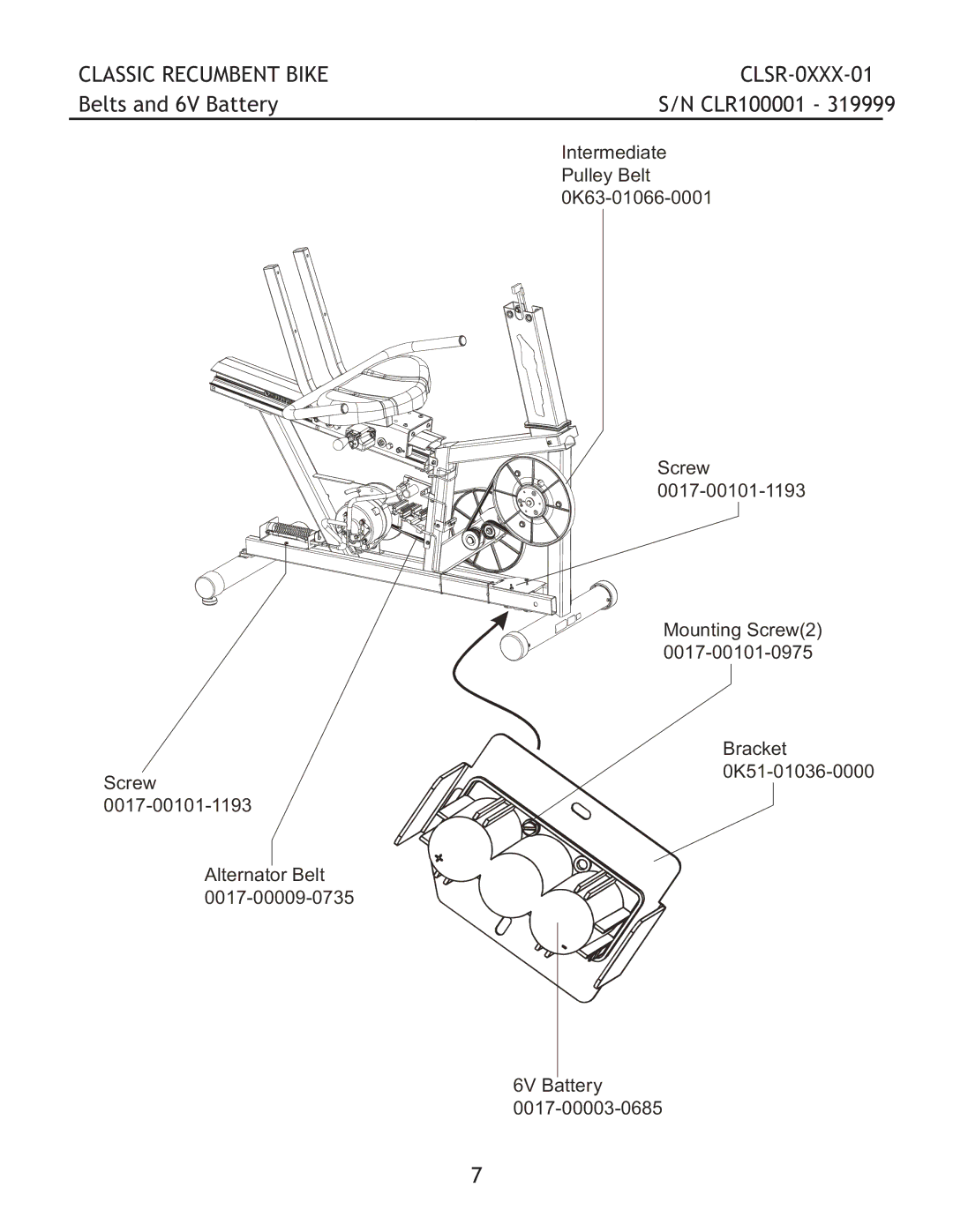 Life Fitness CLSR-0XXX-01 manual Belts and 6V Battery 