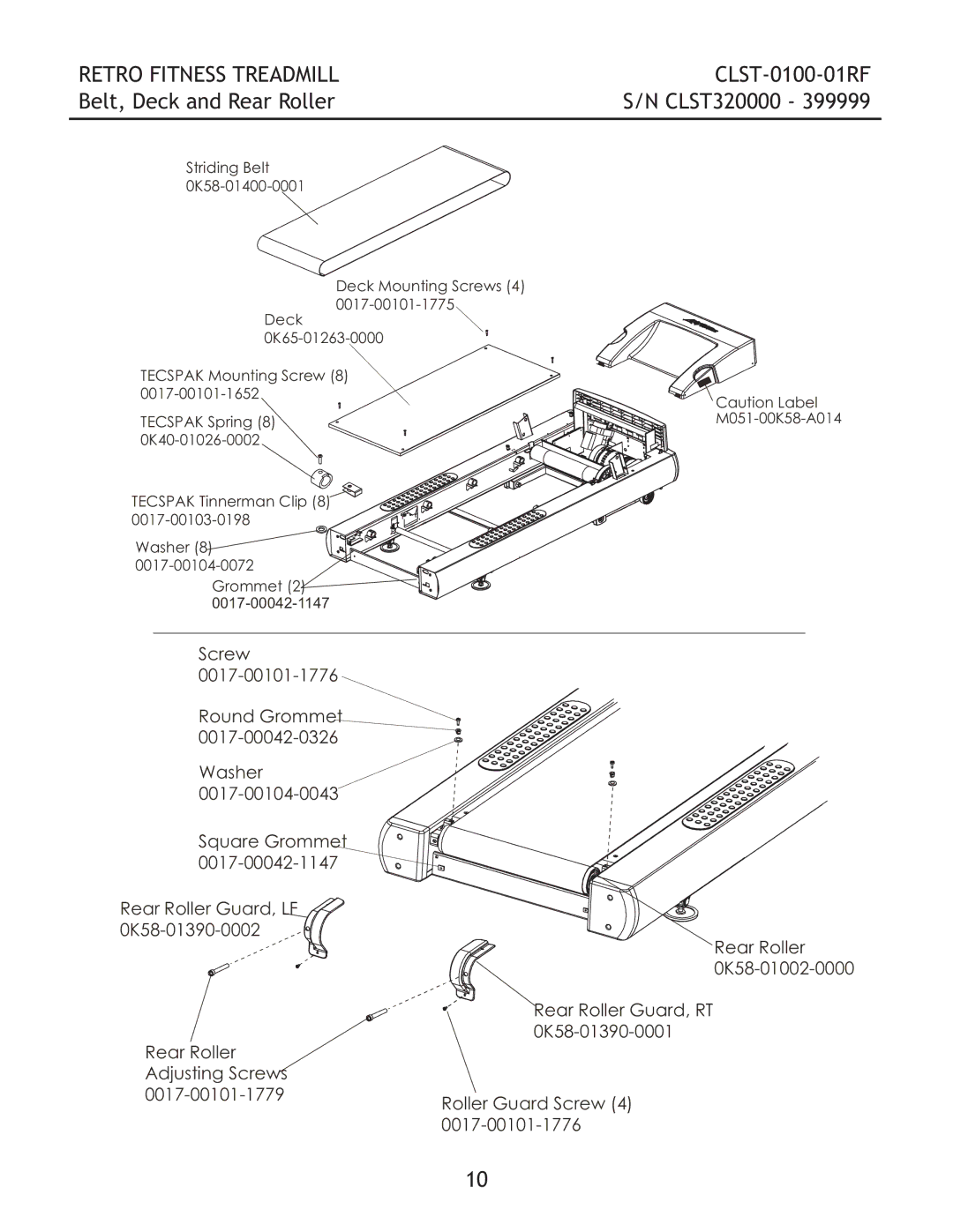 Life Fitness CLST-0100-01RF manual Belt, Deck and Rear Roller 