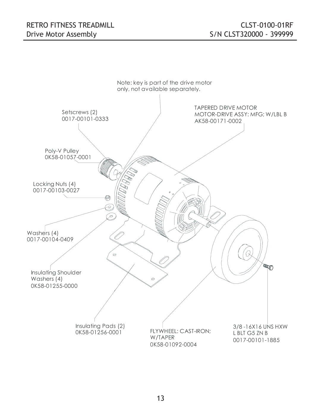 Life Fitness CLST-0100-01RF manual Drive Motor Assembly 