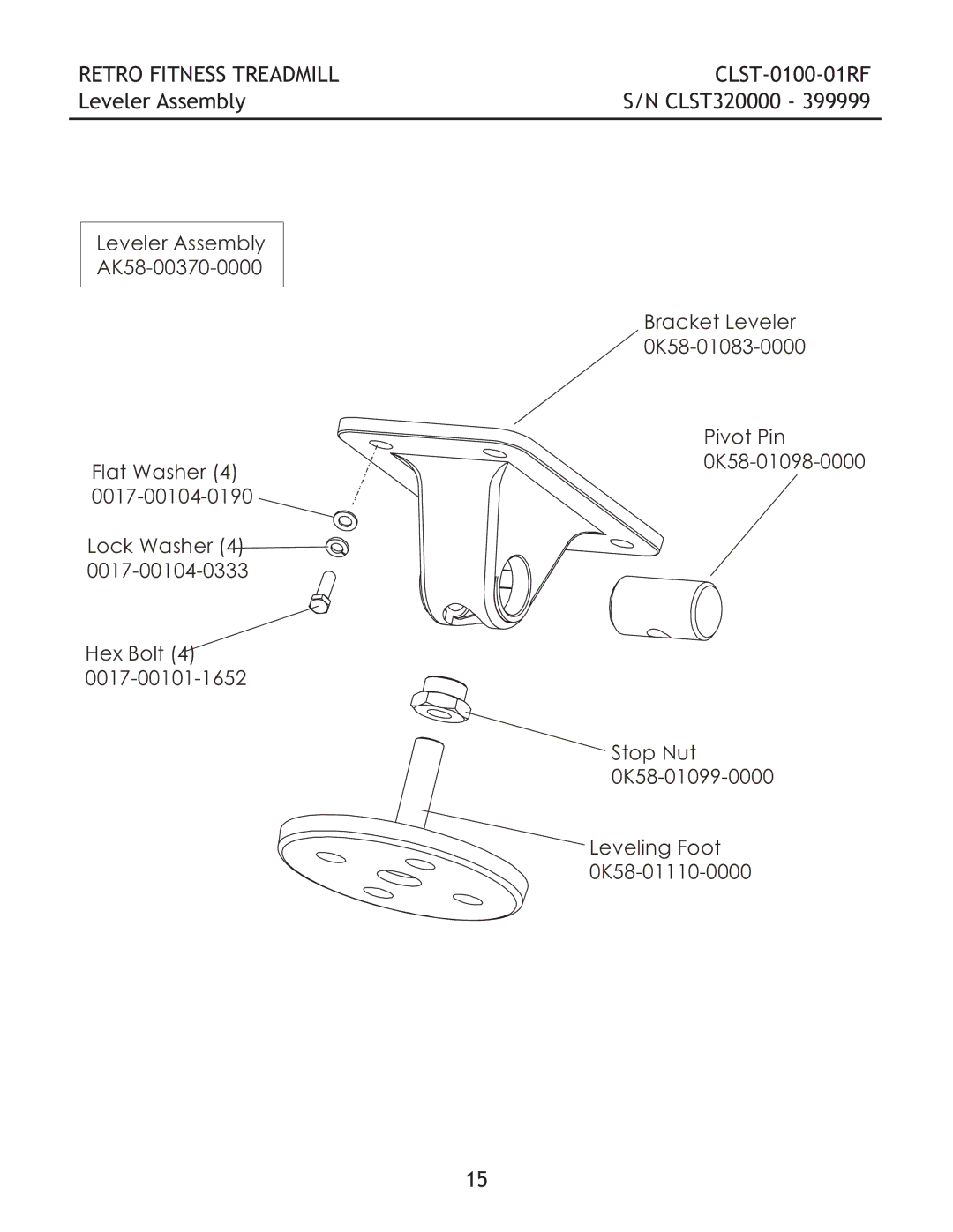 Life Fitness CLST-0100-01RF manual Retro Fitness Treadmill Leveler Assembly 