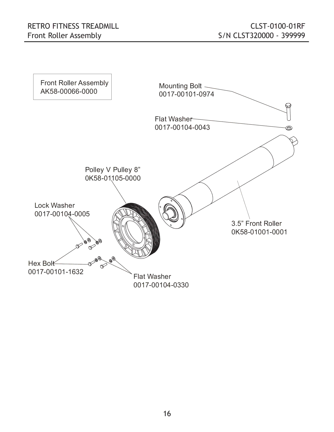 Life Fitness CLST-0100-01RF manual Front Roller Assembly 