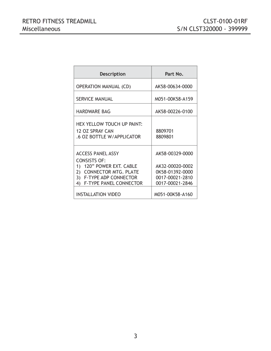 Life Fitness CLST-0100-01RF manual Miscellaneous, Description 