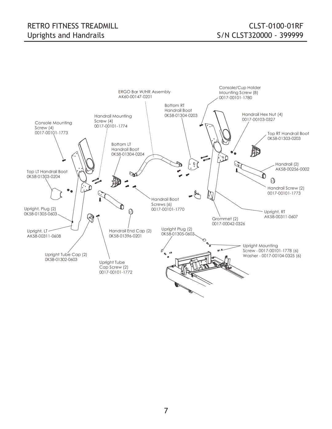 Life Fitness CLST-0100-01RF manual Uprights and Handrails 