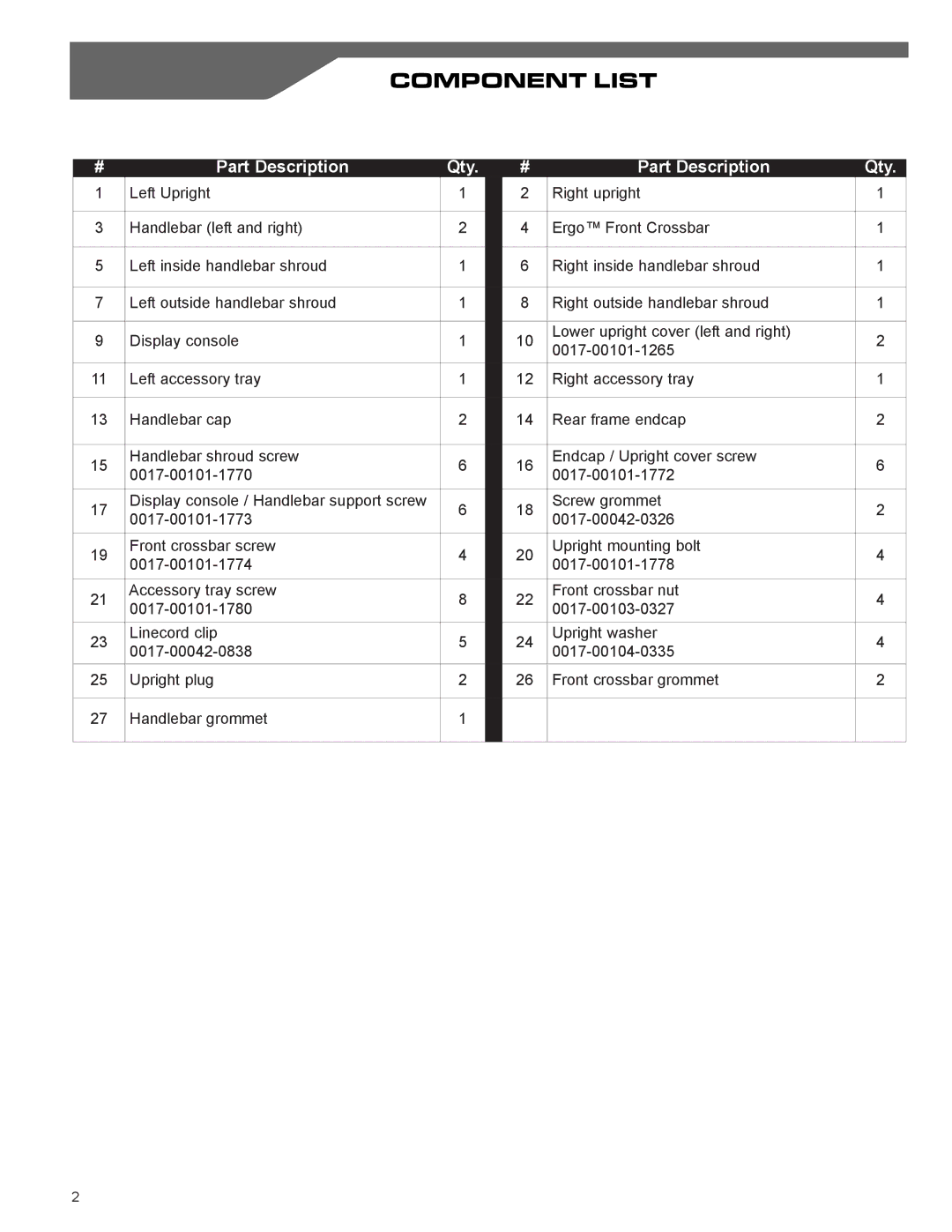 Life Fitness 97Ti, CLST manual Component List 